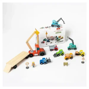 Juego camión grúa con vehículos de madera